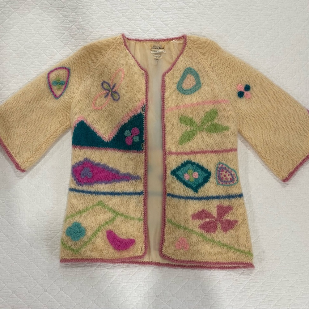 Vintage Neiman Marcus Cream and Pink Knit Cardigan